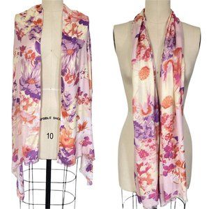Liz Claiborne Floral Rayon Scarf in Peach, Pink, Fuchsia, Purple, Cream & White